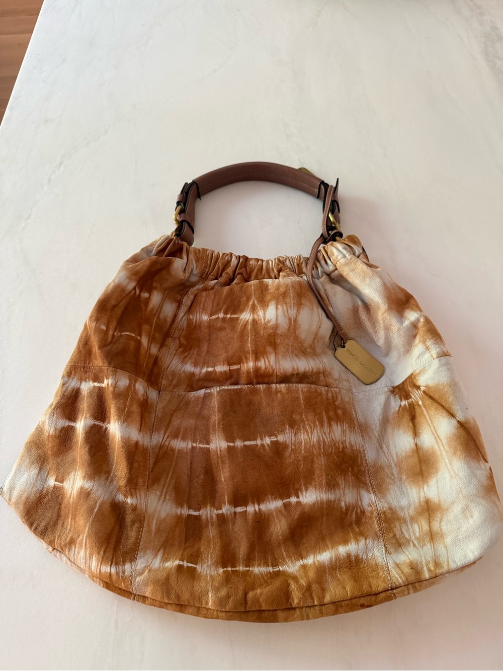 Vince Camuto Brown & Cream Tie-Dye Leather Shoulder Bag